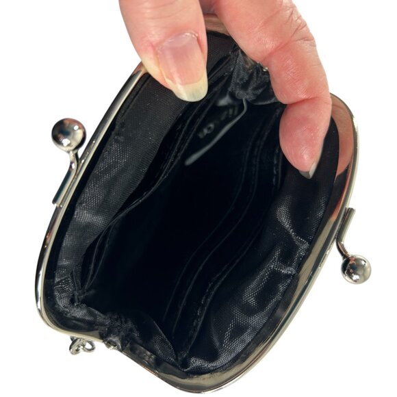 Liz & Co Black Faux Croc Embossed Coin Purse Wallet Kiss Lock Clasp Small Change - Picture 3 of 6